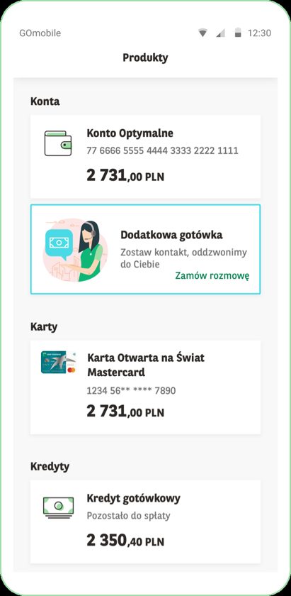 Ekran Produkty w aplikacji GOmobile